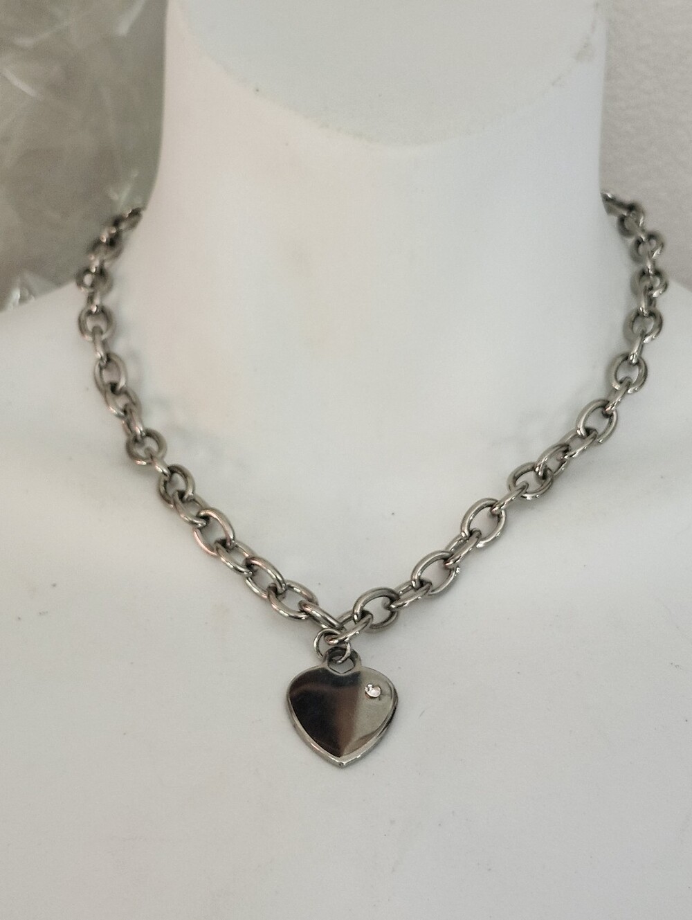 Chunky Cable Link Stainless Steel Chain With Heart Pendant Necklace